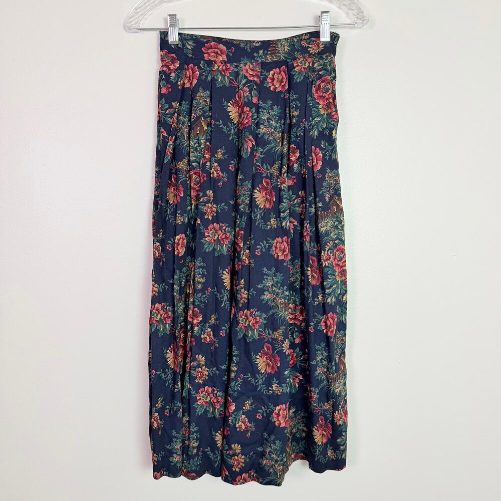Vintage 90s Koret Floral Rose Midi Skirt Women's 4 Petite Romantic Button Front - Picture 3 of 14